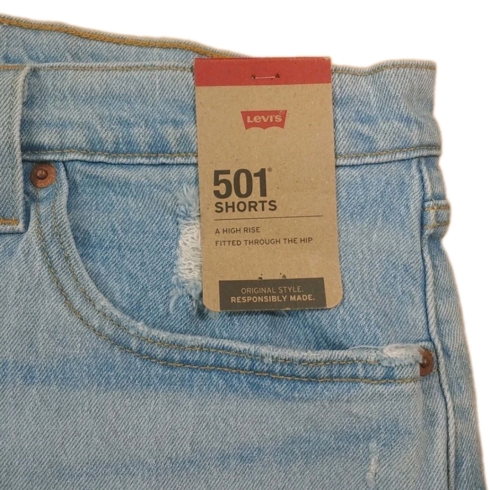 Levi's Cutoffs Jean Shorts Plus 22W Button Fly Light Blue Distressed Denim New - Picture 4 of 13